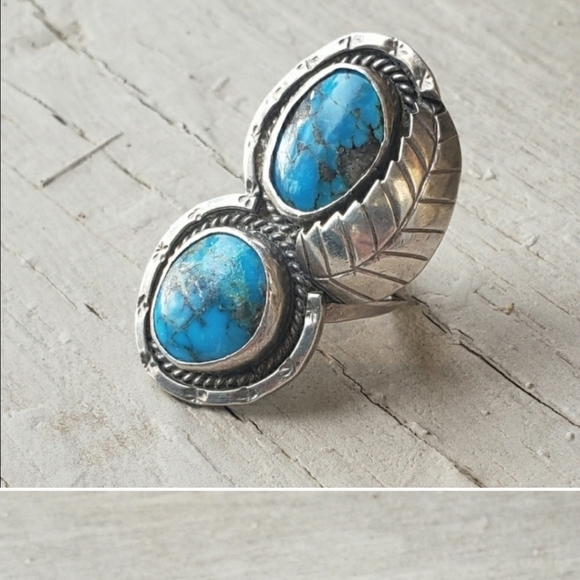 Vintage Native American Navajo Sterling Silver Turquoise Ring Sz 7. 15g - Picture 6 of 9